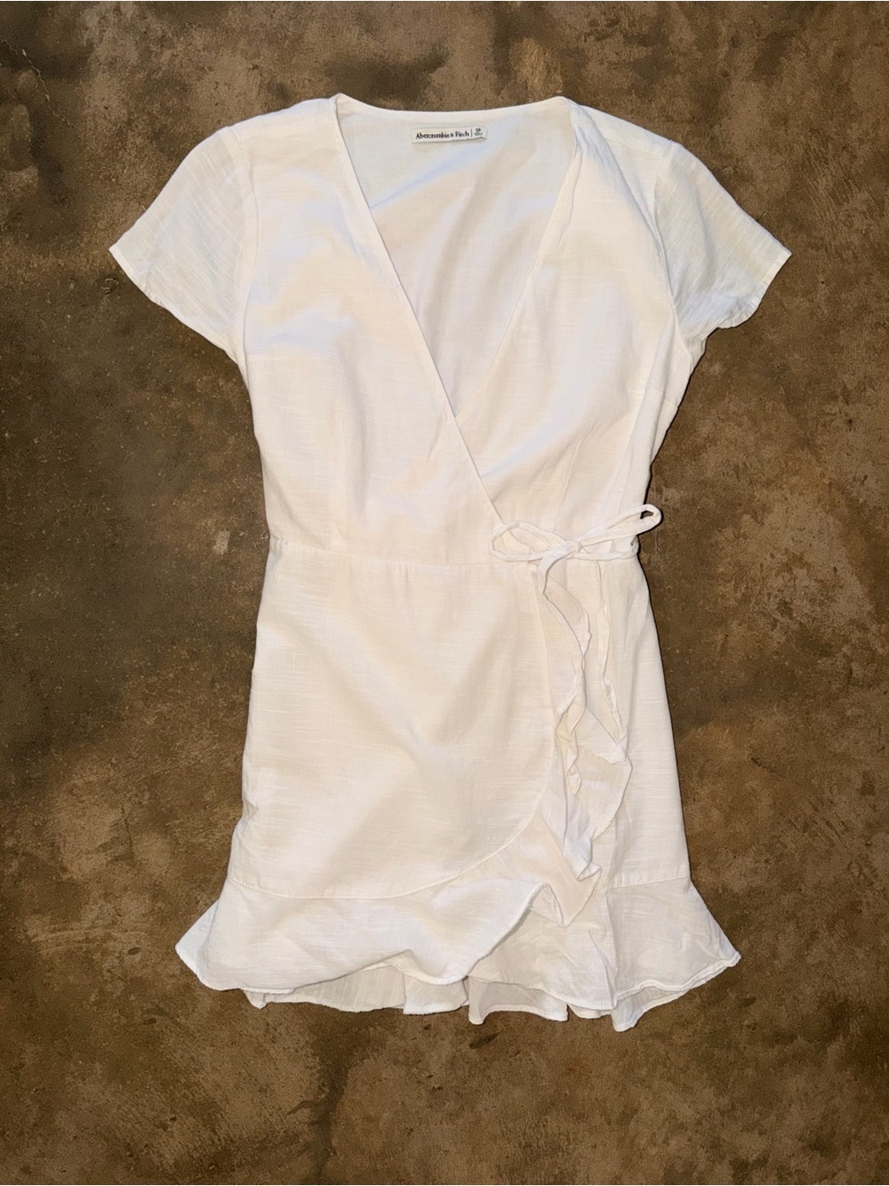 Abercrombie & Fitch White Cotton Wrap Mini Dress Ruffle Hem Petite Small SP Rush